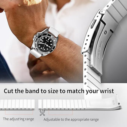 ULLCHRO FKM Rubber Watch Strap, Cut to Size Quick Release Fluororubber Watch Band Soft Replacement Watchband with Silver Milled Clasp for Men Women 18mm 19mm 20mm 21mm 22mm