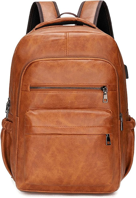 Vintage Leather Backpack for Men 16" Laptop Bag for work Casual Daypack Business Travel Rucksack Waterproof (Deep Khaki)