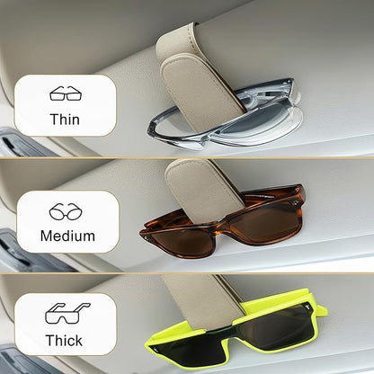 EldHus Car Sunglass Holder for Visor, Magnetic Car Eyeglass Holder Clip, Universal Vehicle Sunglasses Eyeglasses Mount, 1 Pack Beige