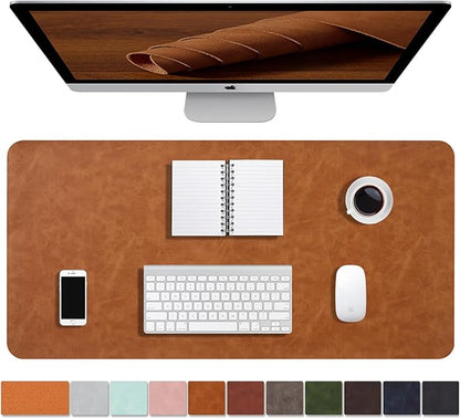 Distressed Leather Desk Mat - Non-Slip PU Leather Desk Pad Protector - Large Waterproof Mouse Pad Computer Keyboard Desk Mat Desk Accessories for Office & Home (Brown, 31.5"x 15.7")