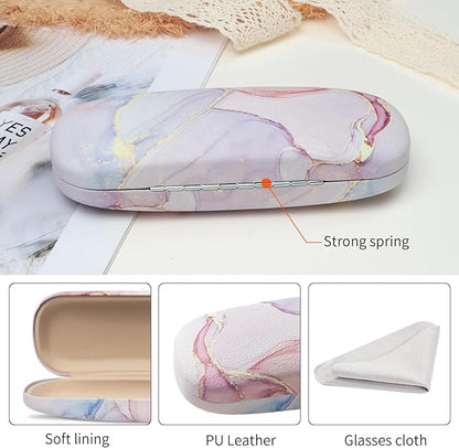 Glasses Case Hard Shell, Leather Protective Case for Sunglasses with Cleaning Cloth, Cute Eyeglass Cases for Women