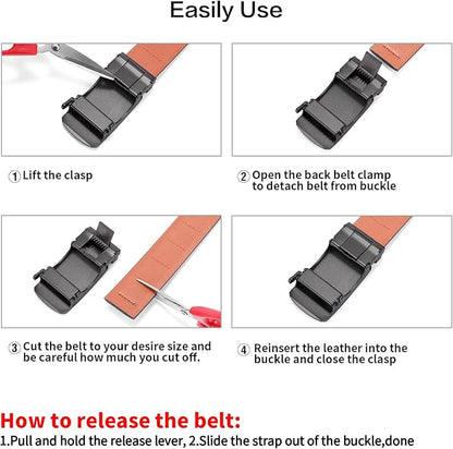 SENDEFN Men's Leather Belt - Automatic Ratchet Slide Buckle, Easy Trim-to-Fit Function, Packaged with Gift Box