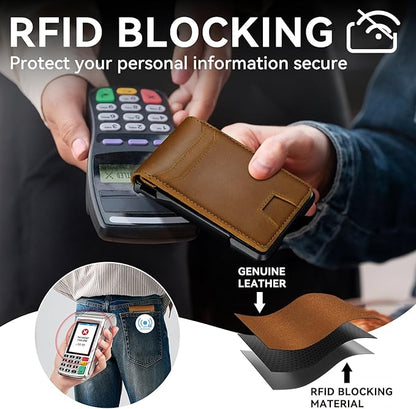 furid Genuine Leather Wallet for Men: Slim RFID Minimalist Wallets with Money Clip - Smart Pop Up Credit Card Holder for Front Pocket - Gifts for Husband Father on Birthday Anniversary