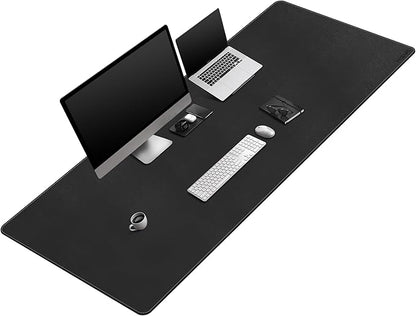 Mydours Extra-Long 67" x 24" Desk Mat, PU Leather Surface with Seamless Stitching, Wide Desk Blotter for Multiple Monitors, Durable Writing Pad and Gaming-Friendly Mouse Surface (Black)