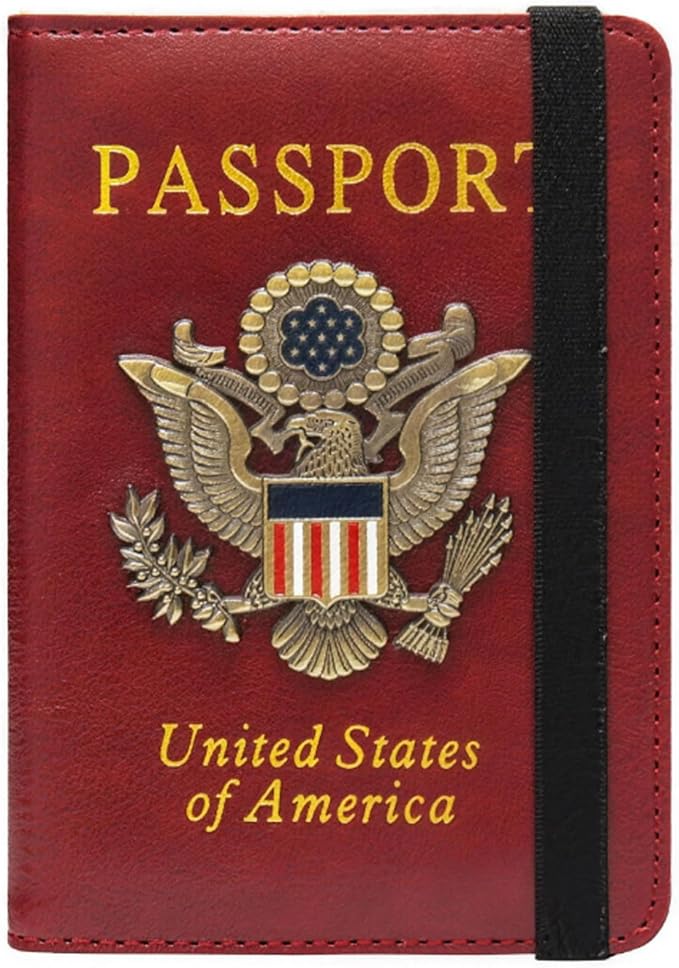 RFID Passport Holder for Travel, Leather Passport Cover RFID Blocking, Slim Durable Passport Wallet Organizer for Men Women, Travel-Friendly Case (Red)