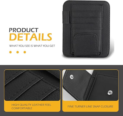 Car Sun Visor Organizer, Small Leather Car Visor Organizer with Sunglasses Clip, Multifunctional Auto Sun Visor Storage Pocket, Card Sleeve Pocket Organizer for Driving License, Pen, Chapstick