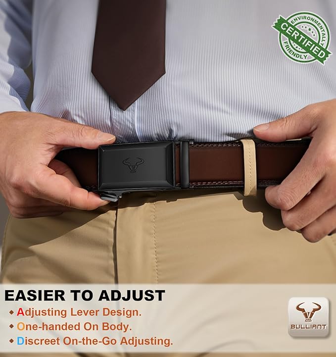 BULLIANT Men Belt,Ratchet Leather Belt Click Adjustable for Men Jeans Dress Casual 1 3/8-Cut to Fit