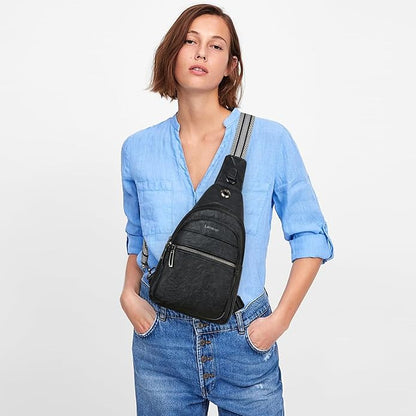 LATMAP Sling Bag For Women Faux Leather Small Casual Daypack Backpack Fanny Pack Crossbody Chest Bags Purse