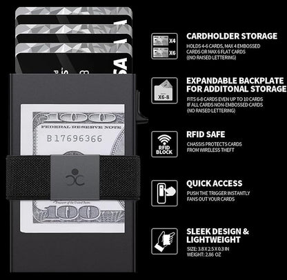 SEMORID Slim Wallet for Men, RFID Blocking Mens Wallets, Minimalist Pop Up Men's Credit Card Holder, Sturdy Metal Card Case with Cash Strap - 12+ Cards Capacity