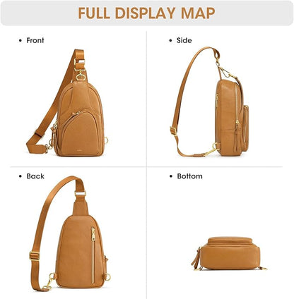 Kattee Sling Bag for Women, Leather Fanny Packs Crossbody Purse, Small Chest Bag with RFID Blocking, Brown