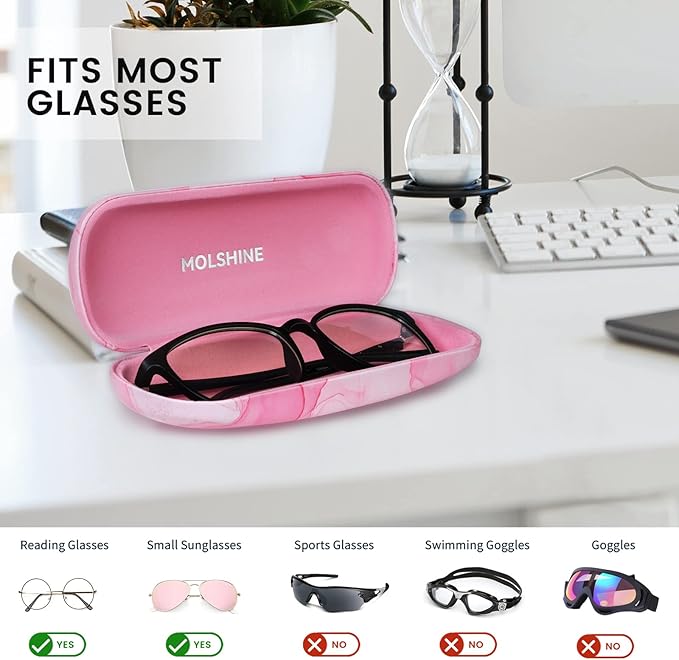 molshine Hard Shell PU Leather Glasses Case,Travel Portable Eyeglass Case for Men Women Girl Travel Study Work