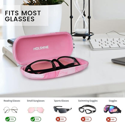 molshine Hard Shell PU Leather Glasses Case,Travel Portable Eyeglass Case for Men Women Girl Travel Study Work