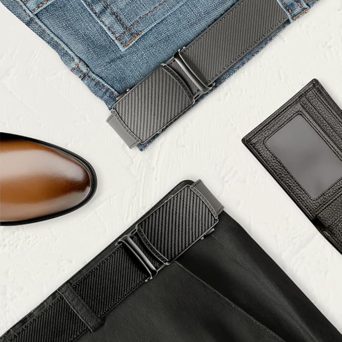 DOOPAI Men's 2 Pack Ratchet Dress Belt - Adjustable 1 3/8" Genuine Leather, Size Length Can Be Cut, With Gift Box