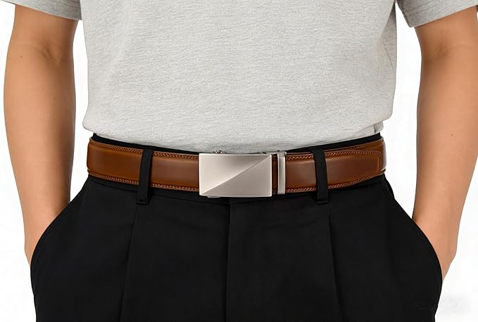 Lingli Men's Belt,Ratchet Dress Belt with Automatic Buckle Brown/Black-Trim to Fit-35mm wide