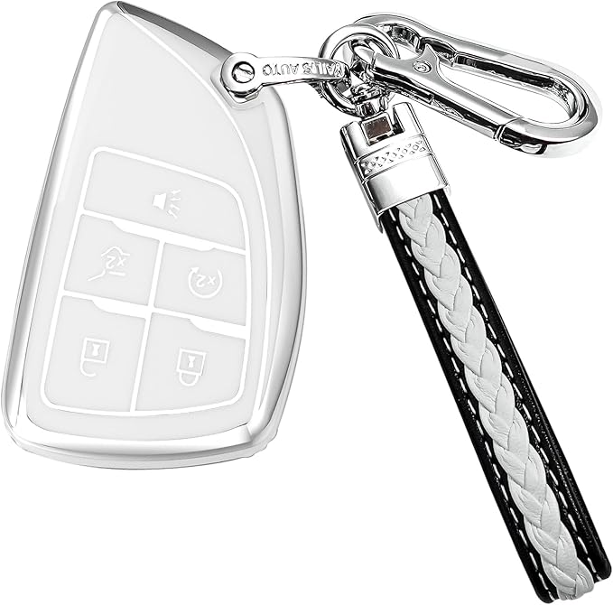 for Chevrolet Key fob Cover TPU Protective Key case,Compatible with 2023 2024 2025 GMC Silverado 1500 Sierra,2500HD 3500HD, Silicone ect Remote Smart Key (Silver White)