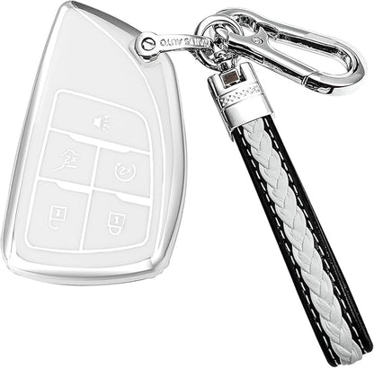 for Chevrolet Key fob Cover TPU Protective Key case,Compatible with 2023 2024 2025 GMC Silverado 1500 Sierra,2500HD 3500HD, Silicone ect Remote Smart Key (Silver White)
