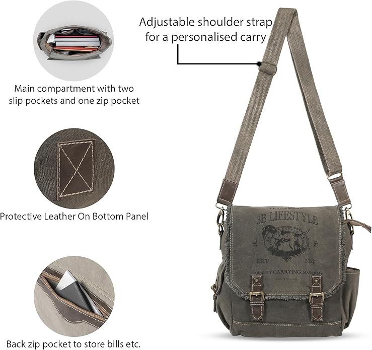 Roven - Vintage Canvas Leather Messenger Bag for Men & Women