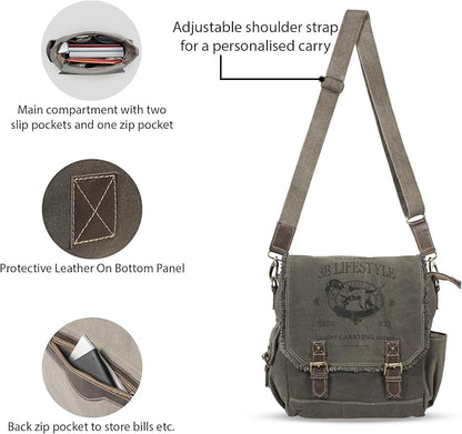 Roven - Vintage Canvas Leather Messenger Bag for Men & Women