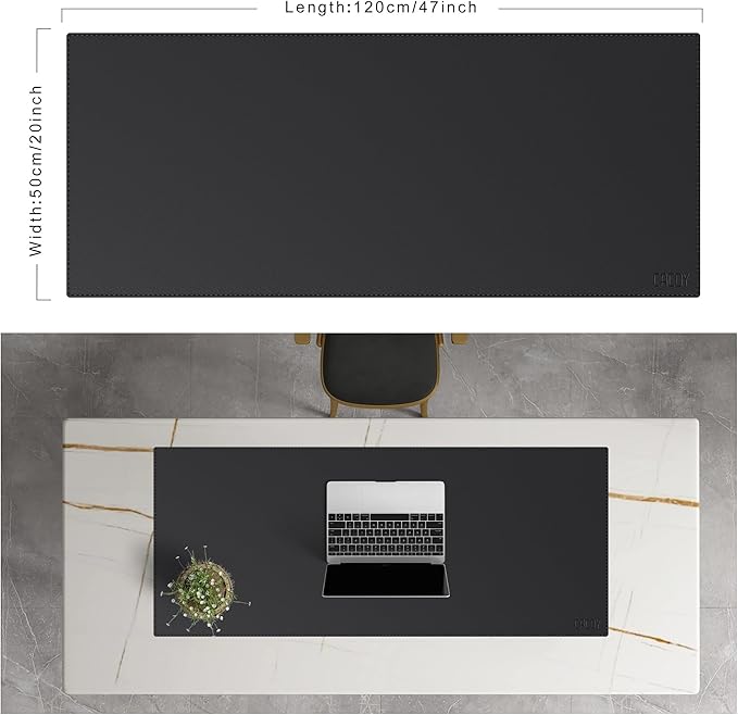 Cacoy Large Desk Pad 48" x 20", Extended Leather Desk Mat Protector, Desk matt for Desktop, Large Gaming Computer Mouse Pad, Office Desk Cover Mat, Waterproof Desk Blotter for Office and Home (Black)