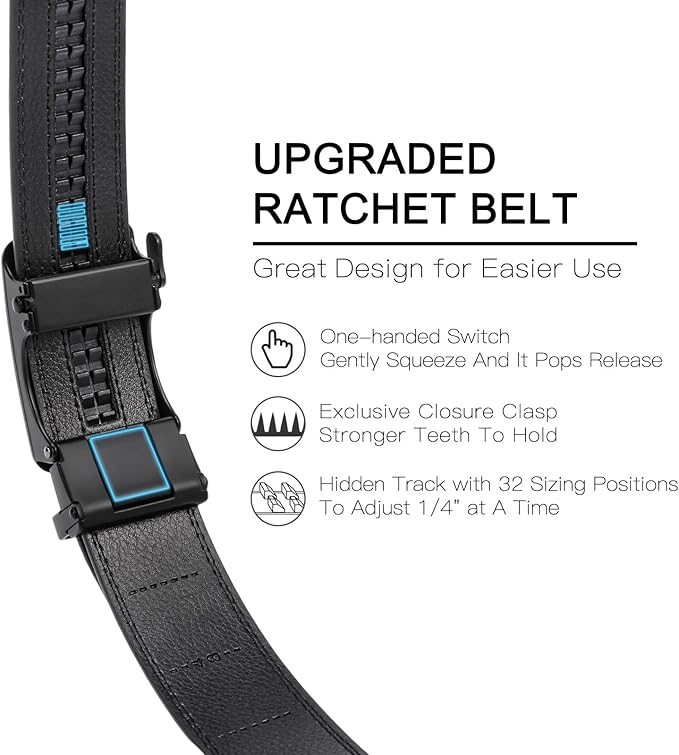 GAEKEAO Mens Belt Leather 1 3/8" - Micro-Adjust Buckle Ratchet Belts for Men Dress Casual to Formal Trim to Fit with Gift Box