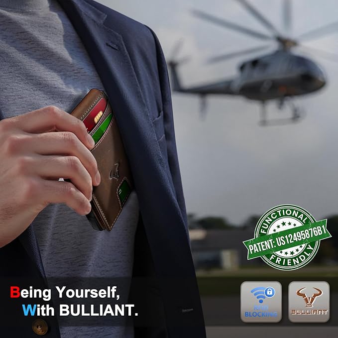 BULLIANT Men Wallet, Metal Wallet Money Clip Magnetic Flip Top Grain Leather 13 Cards Pop-up Access Simplifed Bill Folder