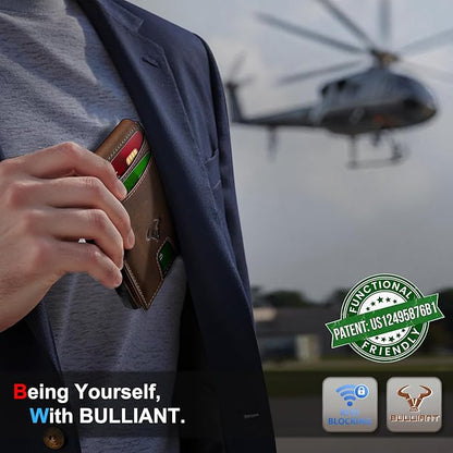 BULLIANT Men Wallet, Metal Wallet Money Clip Magnetic Flip Top Grain Leather 13 Cards Pop-up Access Simplifed Bill Folder