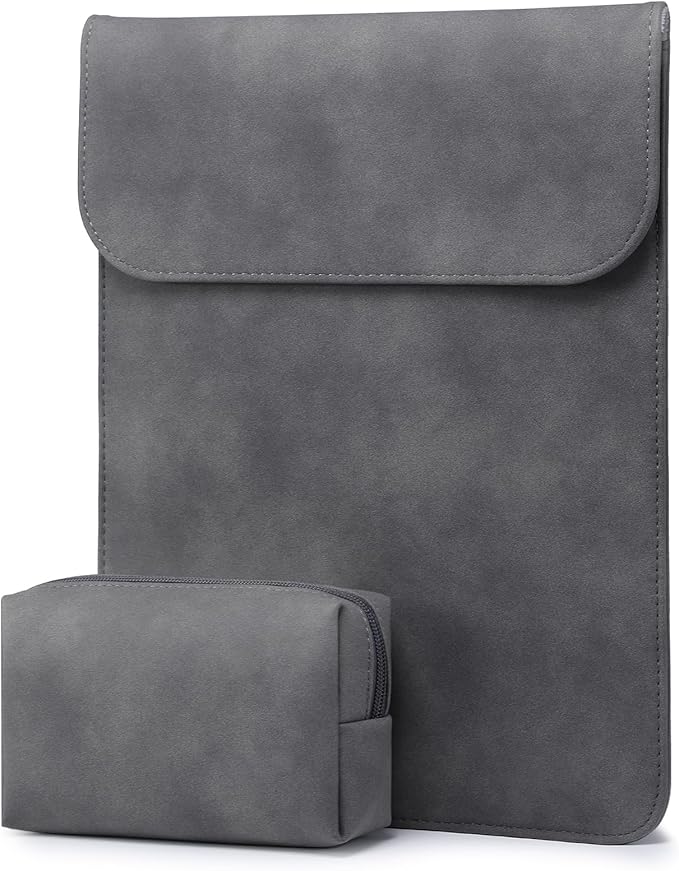 HYZUO 15 Inch Laptop Sleeve Compatible with MacBook Air 15.3/15 M3/M2 A3114 A2941 2023-2024, 15-inch Surface Laptop 7/6/5/4/3, MacBook Pro 15 A1990 A1707 2016-2019, Faux Suede Leather Case, Space Gray