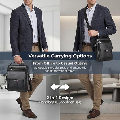 Men's Leather Crossbody Bag, Casual leather Bag for Men, Crossbody Bag Office Business,Handbag Purse Zipper