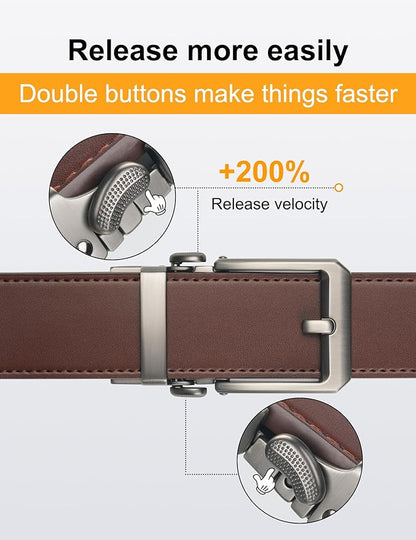 JUKMO 1.5" (38mm) Leather Ratchet Belt for Men in Gift Box