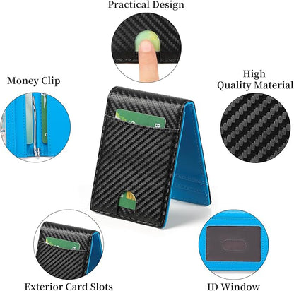 Wallet for Men Leather Slim Bifold Card Holder RFID Blocking Minimalist Front Pockets Wallet with Money Clip