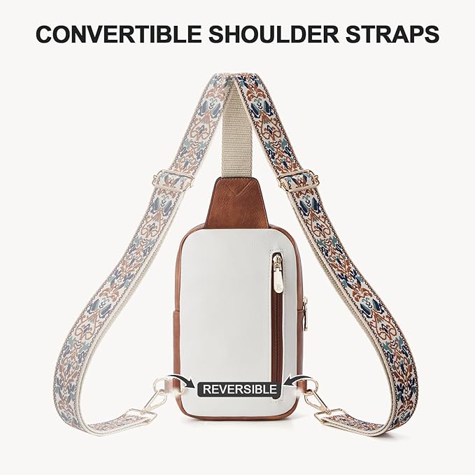 BOSTANTEN Sling Bag Quilted Crossbody Bags for Women Cross Body Purse Leather Fanny Pack with Adjustable Guitar Strap