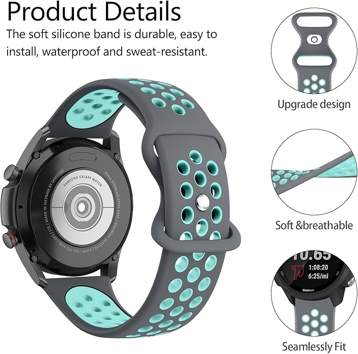 Meliya 20mm 22mm Watch Bands Quick Release Replacement Wristband, Soft Silicone Bands Breathable Sport Replacement Straps for Men Women