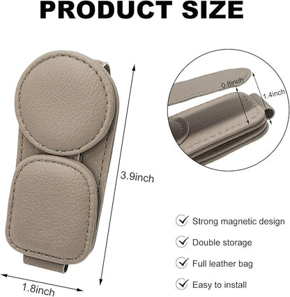 Sunglasses Holder for Car Visor, Magnetic Leather Double Position Visor Glasses Hanger Clip, Premium Soft Double Ends Eyeglasses Holder Ticket Card Clips for Auto Sun Visor (Gray)