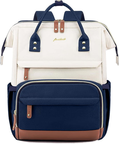 Focdod Laptop Backpack for Womem Work Bags: 17.3 Inch Travel BackPacks With USB Charging Port Anti Theft Fashion College BookBag Durable Back Pack Purse Bussiness Daypack for Nurse Teacher Navy Beige
