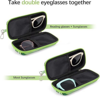 Double Eyeglasses Case Hard Shell Dual Sunglasses Organizer with Zipper Closure Travel Eyewear Storage for Vehicle