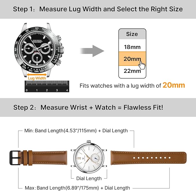Fullmosa 18mm 20mm 22mm 24mm Leather Watch Bands, 2 Pack Soft Quick Release Watch Strap Compatible with Garmin Vivoactive 5/6/4/3, Venu 4/3S/2S, Samsung Galaxy Fossil Amazfit for Men Women,20mm Toffee Brown&Black/Black&Silver
