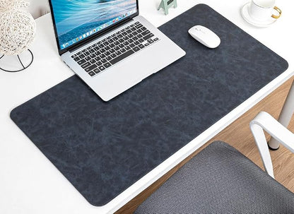 13.7X27.5” Faux Leather Desk Mat Large Gaming Mouse Pad Office Writing Pad Non-Slip Waterproof Surface (DarkBlue)
