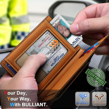 BULLIANT Magnetic Closure Slim Wallet-Genuine Leather Front Pocket Wallet for Men,RFID Blocking,Holds 12 Cards and Money Clip