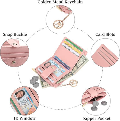 GAEKEAO Slim Wallet for Women, RFID Blocking Credit Card Holder Bifold Wallet with Zipper Coin Pocket, ID Window