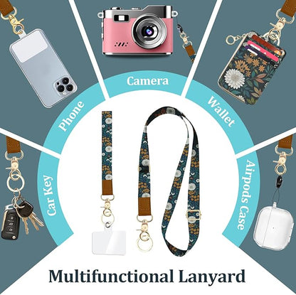 Weeds Lanyards for ID Badges, PU Leather Lanyard Wallet, RFID Blocking, ID Badge Holder with Zipper Pocket Detachable Phone Lanyard Keychain Wristlet for Teacher Nurse Office