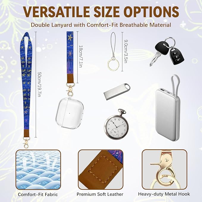 Turtle Leather Badge Holder with Zipper Pocket, Blue Work Lanyards and 1 Zip Pocket, 4 Card Slots, Breakaway Lanyards with Metal Clasp for Offices, Staff, Adult, Employees