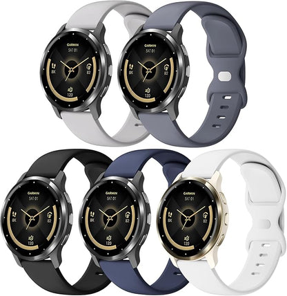 5 Pack 18mm Silicone Watch Band Compatible with Garmin Vivoactive 4S/Vivomove 3S/Venu 3S 41mm/Venu 4 41mm/Venu 2S/Forerunner 255S/265S, Quick Release Soft Sport Straps for Women Men