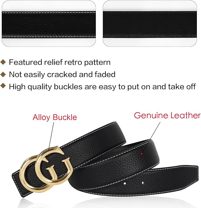 Aurolran Men&Womens Leather Dress Belt Business Automatic Buckle Belt Color-Black Silver Gold