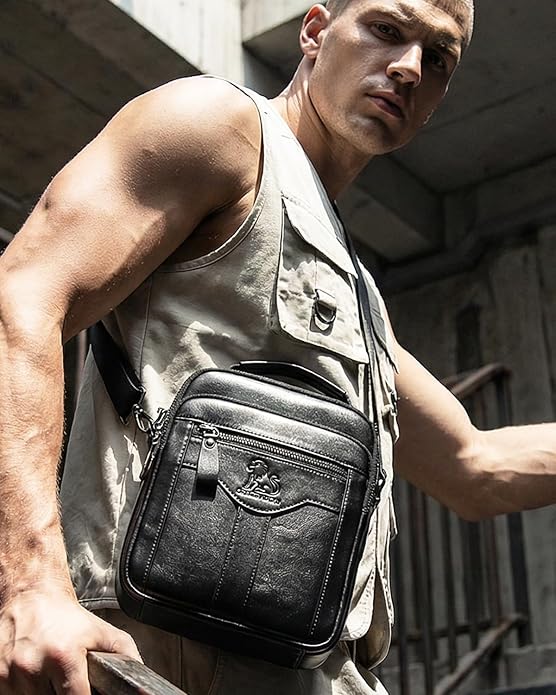 Premium Leather Men's Crossbody -Organized Storage & Durable,Stylish for Daily Carry