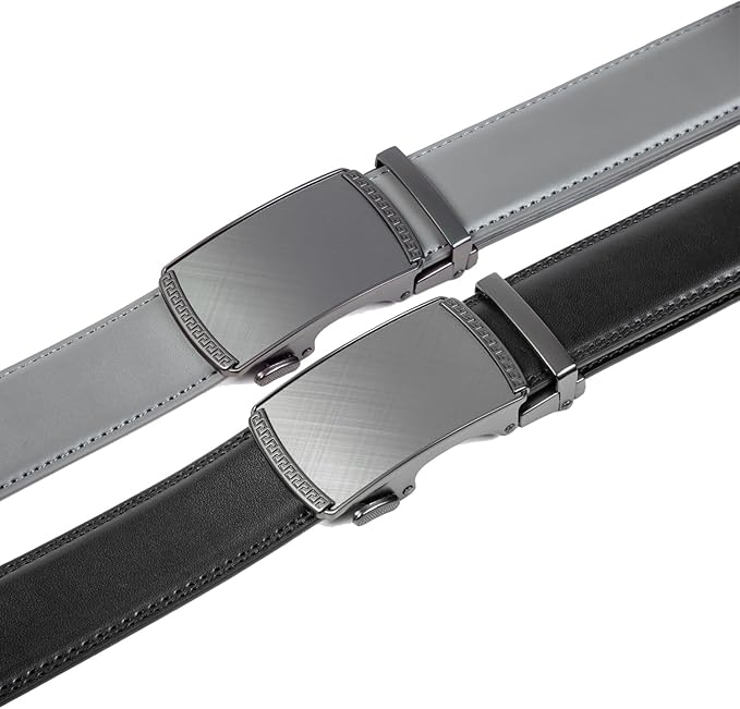 Founders & C Mens Belt 2 Pack,Leather Ratchet Click Belt Dress with Slide Buckle 1 3/8" in Gift Set Box- Size Adjustable