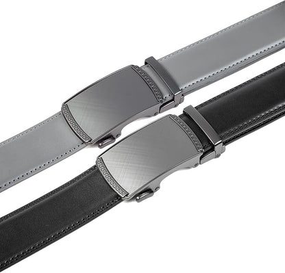 Founders & C Mens Belt 2 Pack,Leather Ratchet Click Belt Dress with Slide Buckle 1 3/8" in Gift Set Box- Size Adjustable