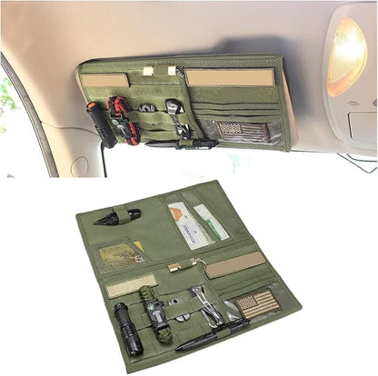 Tactical Molle Car Sun Visor Organizer, Large Molle Visor Panel Storage Pouch Holder, Tactical Gear Truck Storage Shelf, 600D Car Sunshade Storage Bag for Large Vehicle (Army Green)