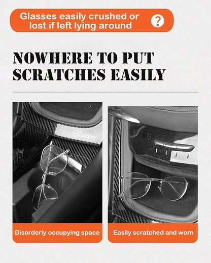 Sunglasses Holder for Car Visor, Magnetic Leather Glasses Eyeglass Clip, With Ticket and Pen Clip (Orange)