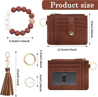 KNGITRYI Wallet Keychain Wristlet for Women,Slim RFID Credit Card Holder Purse Tassel Keychain Bangle Key Ring for Men Women