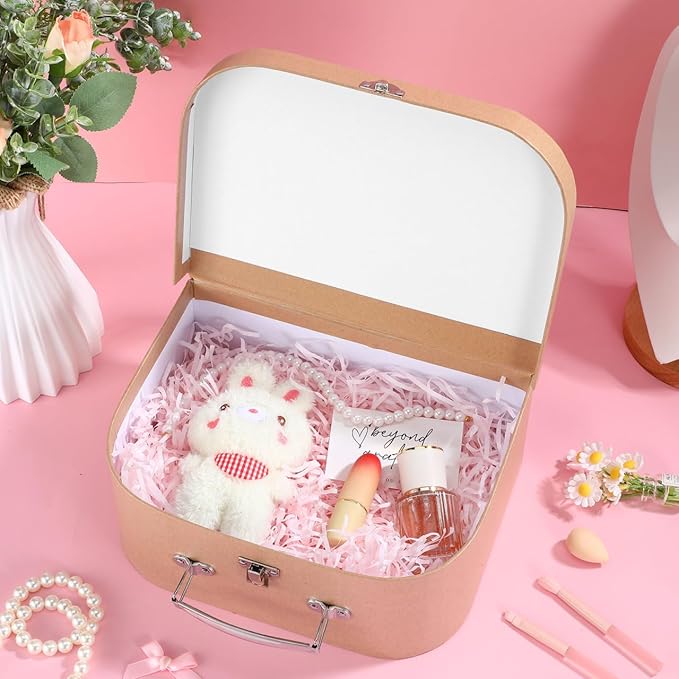 HOMSFOU Kraft Paper Storage Suitcase 10X10X10 Inches Multipurpose Decorative Box for Jewelry Stationery Wedding Party Favors Travel and Home Organization